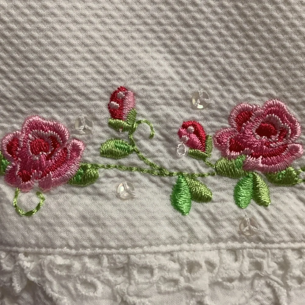 Vintage Gymboree Parisian Rose Embroidered Lace Cropped Pants Pink White Size 6